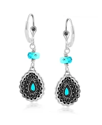 American West Jewelry Sterling Silver Kingman Turquoise Pear-Shaped Concha Lever Back Earrings