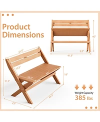 Gymax Indonesia Teak Wood Outdoor Bench Folding 2-Person Patio Garden Bench Loveseat
