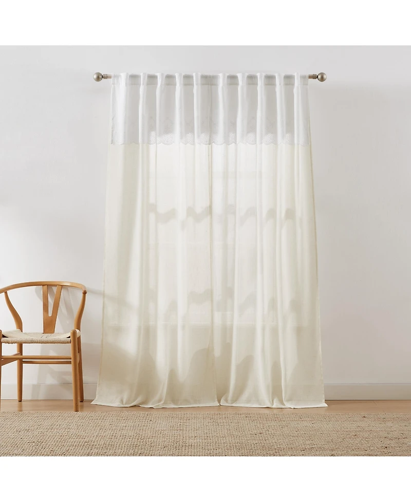 Lush Decor Brigitte Embroidery Eyelet Scalloped Edge Window Curtain Panels Neutral Pair 38x84