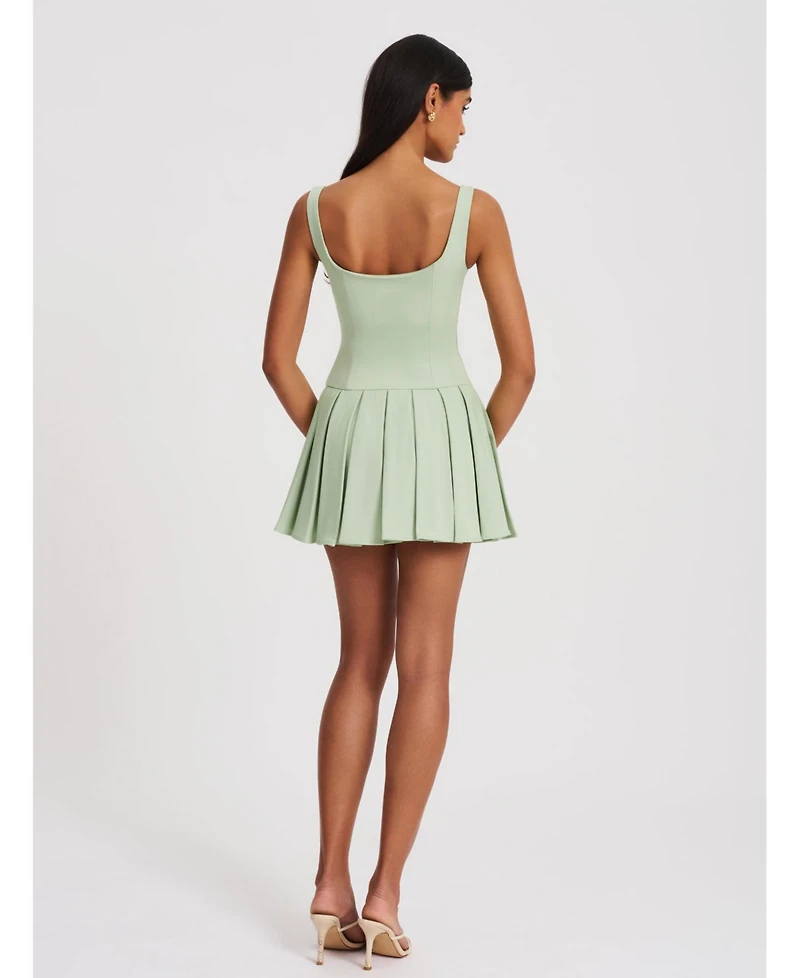 Miss Circle Women's Tala Pistachio Green Sleeveless Pleated Preppy Mini Dress