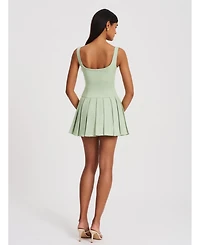 Miss Circle Women's Tala Pistachio Green Sleeveless Pleated Preppy Mini Dress