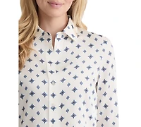 Jones New York Women's Printed Button-Down Long-Sleeve Utility Blouse