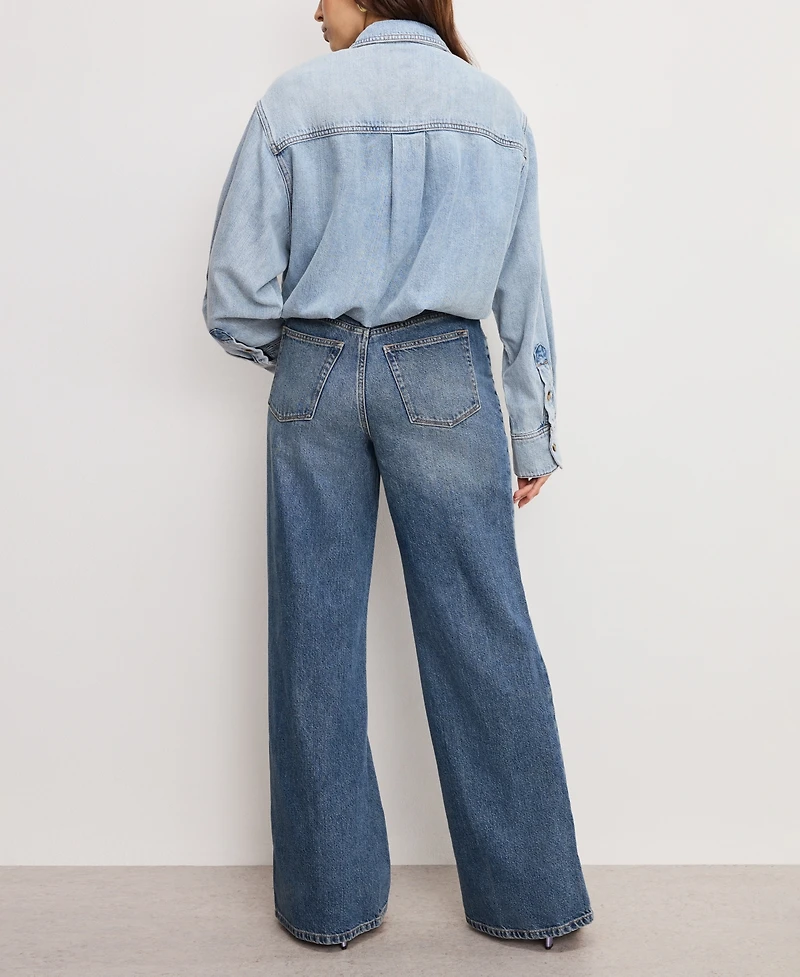 Good American Women's Denim Shirt Jumpsuit