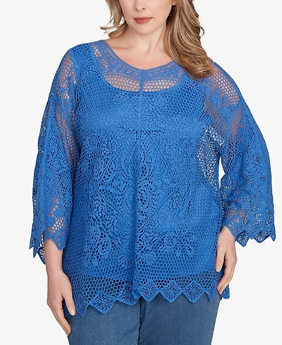 Ruby Rd. Plus Size Lined Medallion Crochet Top