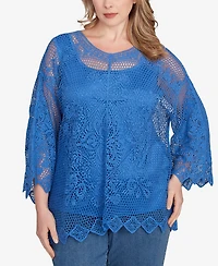 Ruby Rd. Plus Size Lined Medallion Crochet Top