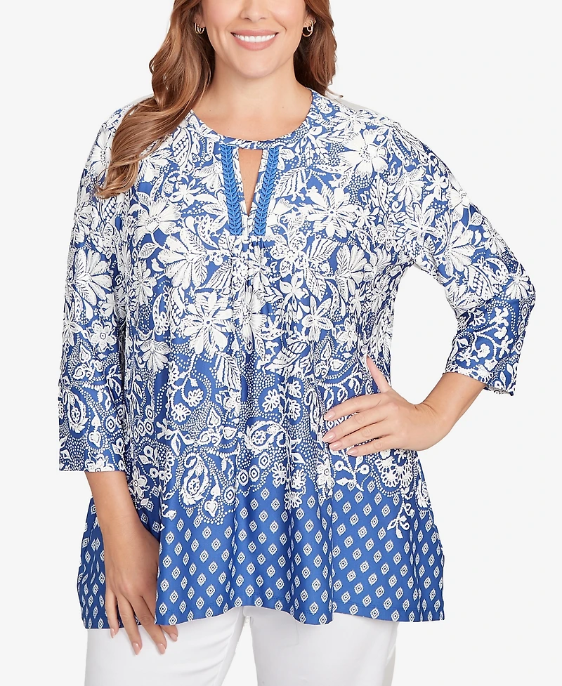 Ruby Rd. Plus Ibiza Ombre Floral Puff Print Top