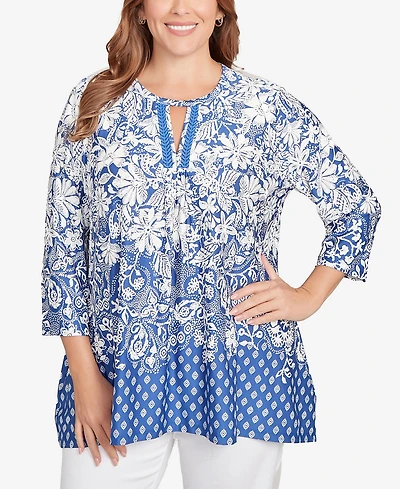 Ruby Rd. Plus Ibiza Ombre Floral Puff Print Top