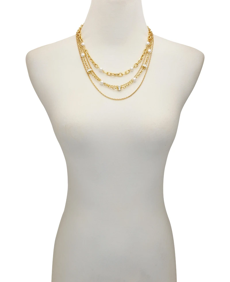 Vince Camuto Layered Gold-Tone Chain Cultivated Pearl Necklace