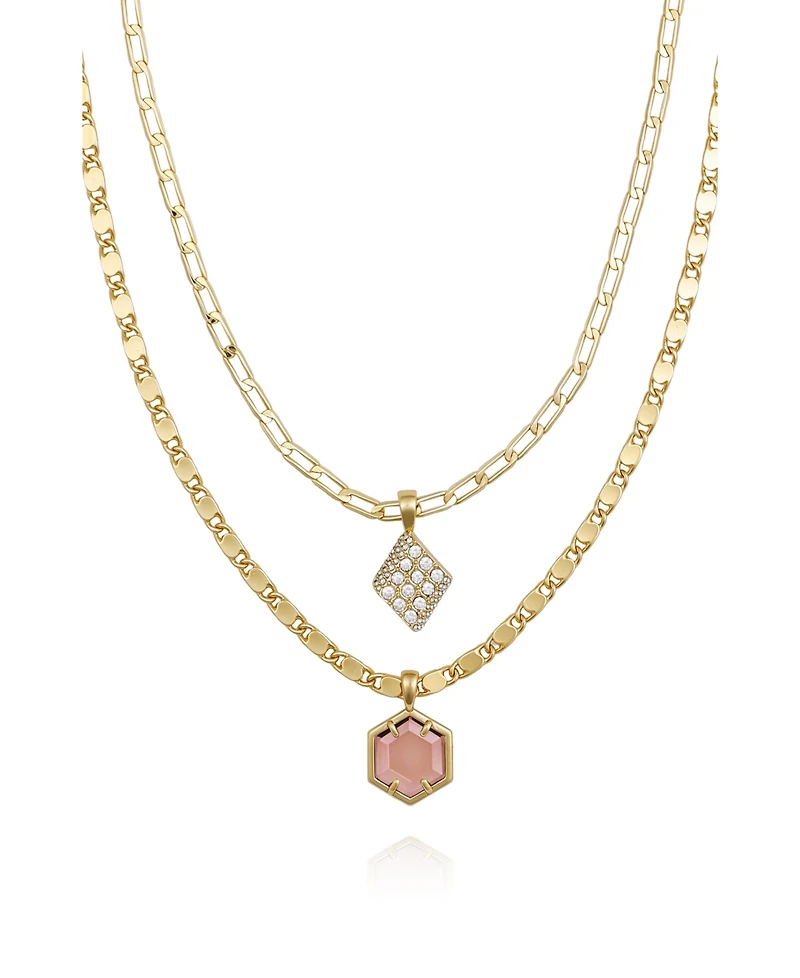 Vince Camuto Layered Necklace Set with Burgandy Stone Crystal Charm