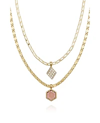Vince Camuto Layered Necklace Set with Burgandy Stone Crystal Charm