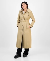 London Fog Women's Hooded Belted Maxi Trench Coat
