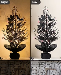 Glitzhome 20" Lighted Pink Halloween Berries Table Tree