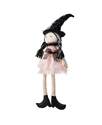 Glitzhome 29" Halloween Pink Fabric Dressed Witch Sitter