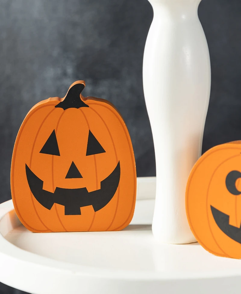 Glitzhome Halloween Wooden Haunted House and Pumpkin Ghost Table Block, Set of 5