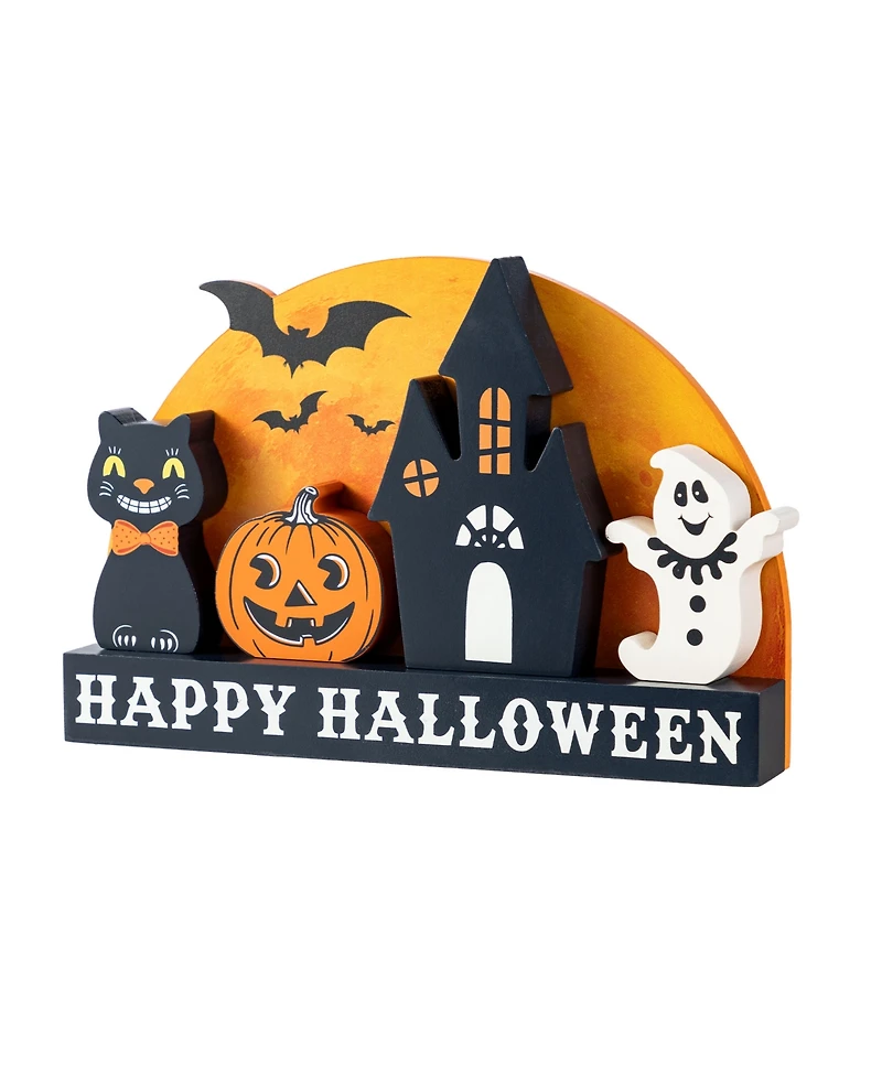 Glitzhome Happy Halloween Wooden Table Block, Set of 5