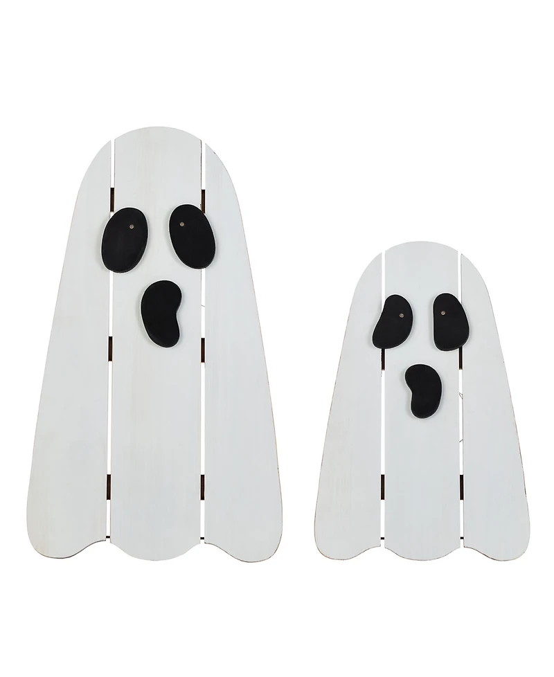 Glitzhome Halloween Lighted Wooden White Ghost Porch Decor with Timer, Set of 2