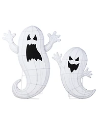 Glitzhome Lighted Halloween Ghosts Family Outdoor Decor with Warm White Led Lights, Set of 2