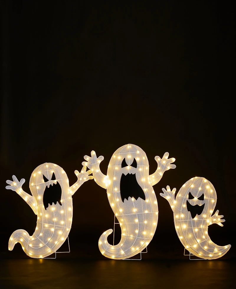 Glitzhome Lighted Halloween Ghosts Family Outdoor Decor with Warm White Led Lights, Set of 3
