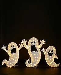 Glitzhome Lighted Halloween Ghosts Family Outdoor Decor with Warm White Led Lights, Set of 3