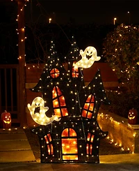 Glitzhome 61.75" Lighted Halloween Haunted House Outdoor Decor with Warm White Led Lights