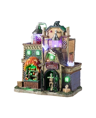 Glitzhome 11" Lighted Resin Halloween Haunted House Village