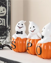 Glitzhome 4.5" Halloween Polyresin Spooky Ghost Pumpkin Table Decor