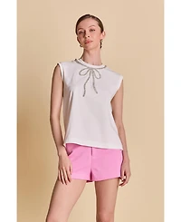 English Factory Women's Rhinestone Bow Sleeveless Top