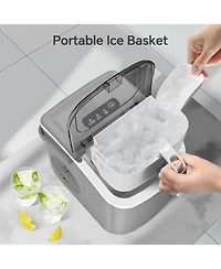 Cowsar Countertop Ice Maker Machine with Handle,26Lbs/24H,9 Cubes Ready in 6 Mins,Self-Cleaning Function with Ice Scoop and Basket for Home/Office