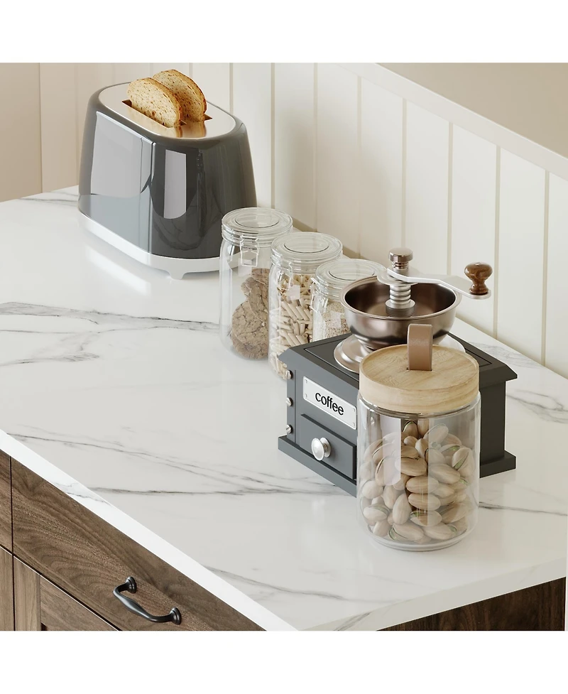 Homsee Marble patterned wooden multifunctional storage cabinet with two doors and two drawers, pantry