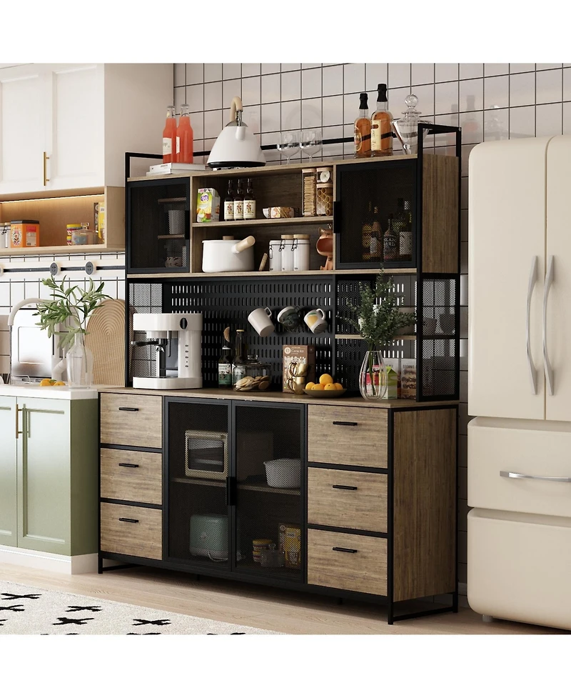 Homsee High quality wood color steel wood combination cabinets, storage cabinets, pantry