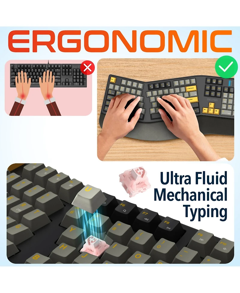 Delton KB450 Wireless Ergonomic Mechanical Keyboard