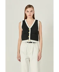 English Factory Women's Black and white knit vest