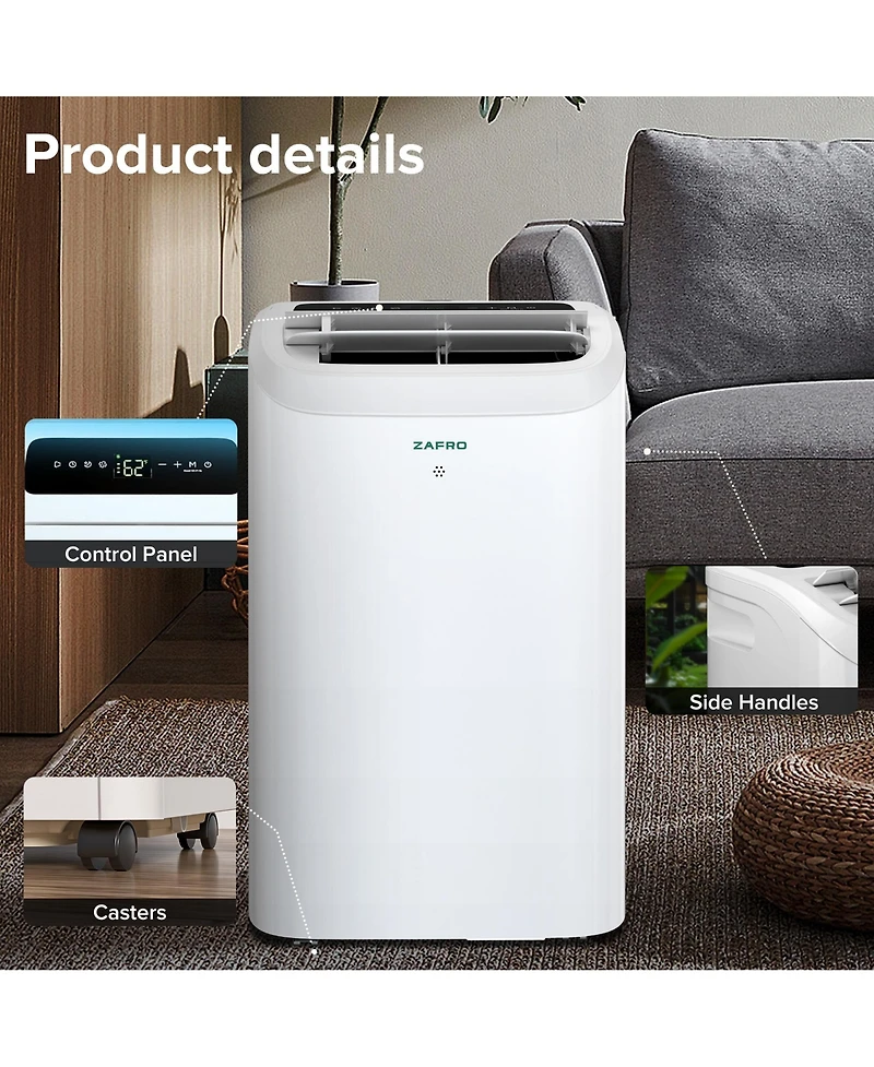 Zafro 14,000 Btu Portable Ac, Quiet 46dB, WiFi & App Control, 24H Timer, Fan & Dehumidifier, Easy Install for Bedroom, Office, Living Room