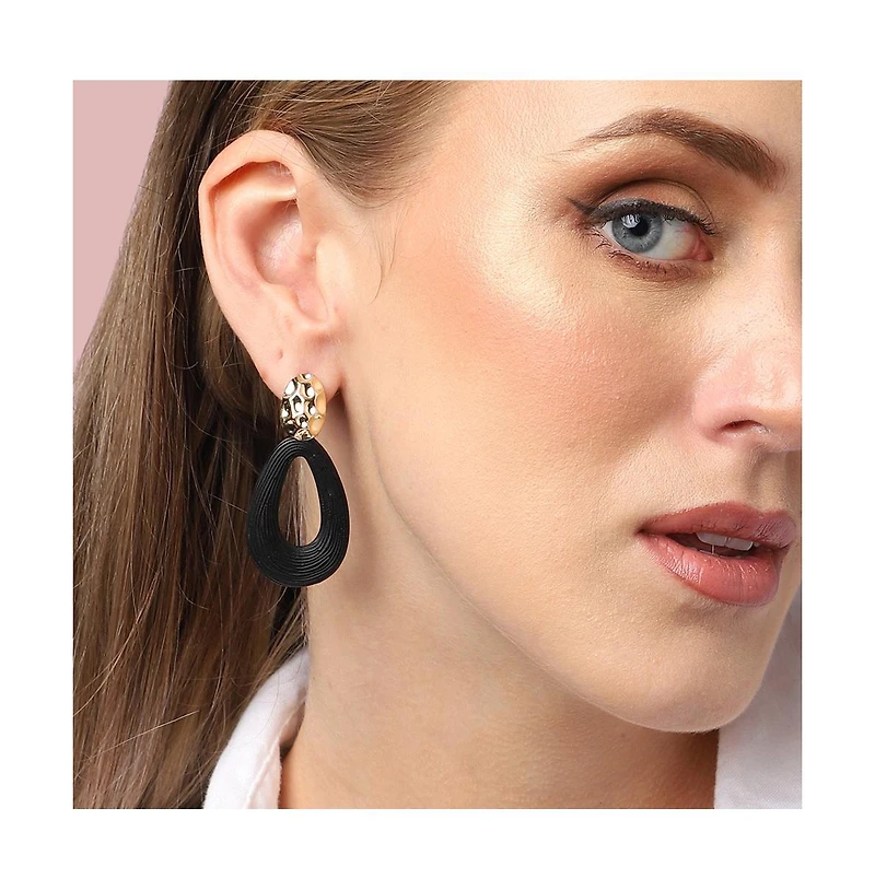 Sohi Women's Black Teardrop Dented Drop Earrings