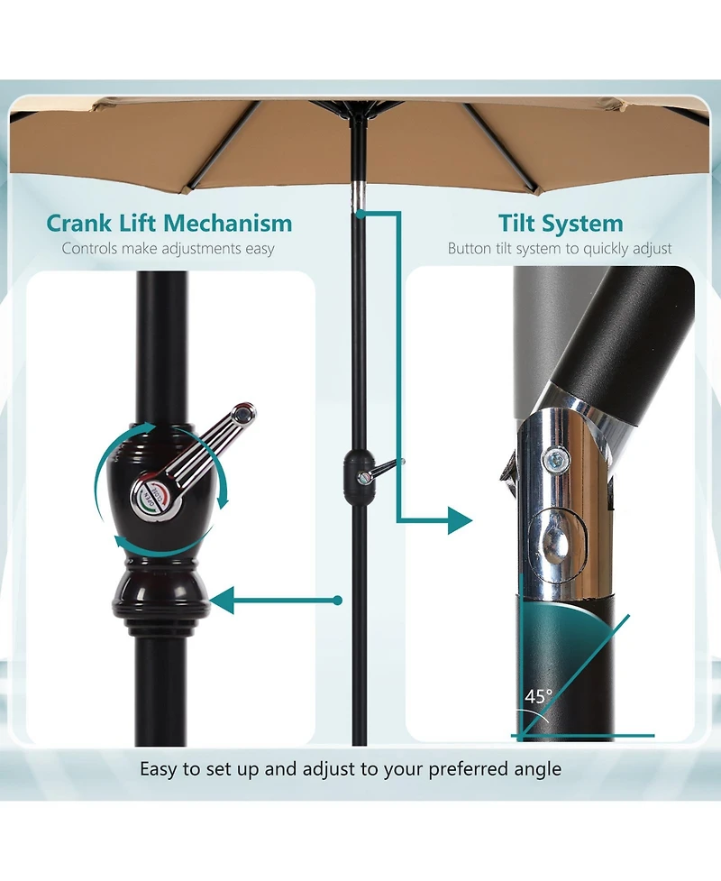 Flynama 9 foot outdoor patio umbrella with button tilt and crank, Outdoor patio/market table umbrella Uv protected and waterproof, khaki