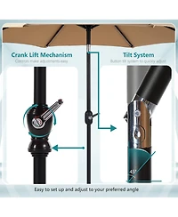 Flynama 9 foot outdoor patio umbrella with button tilt and crank, Outdoor patio/market table umbrella Uv protected and waterproof, khaki