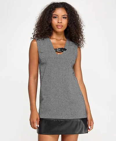 Seni & Cade Juniors' Faux Leather Trim A-Line Dress