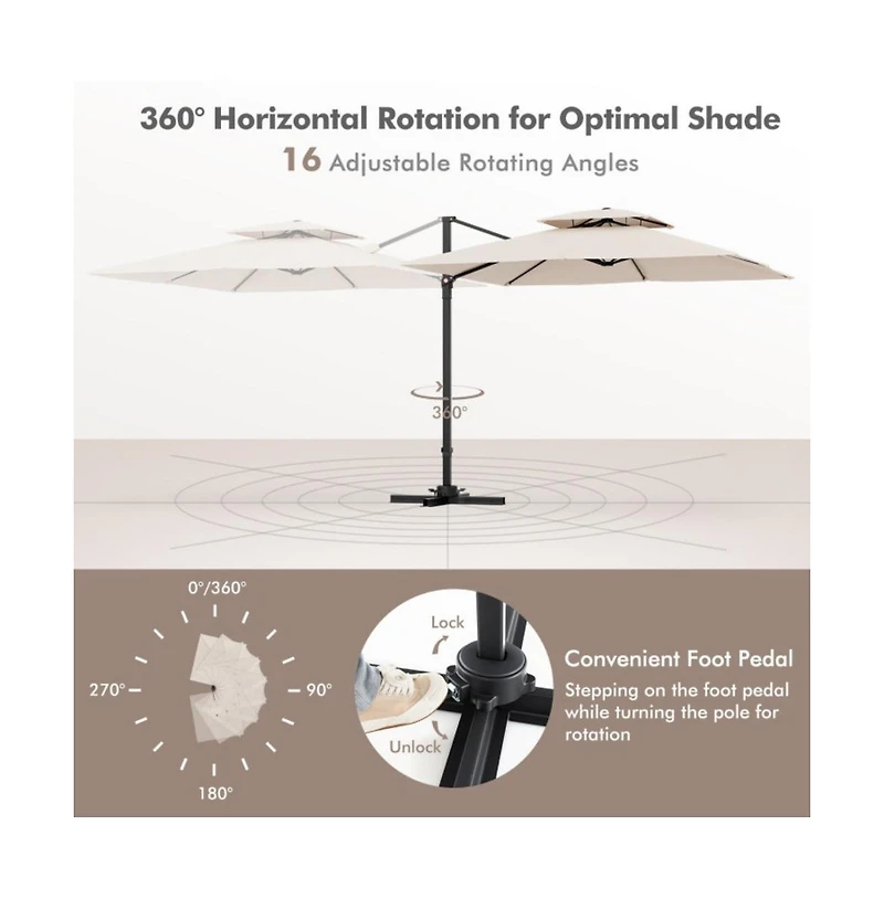 9.5 Feet Cantilever Patio Umbrella with 360° Rotation and Double Top