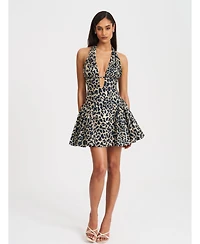 Miss Circle Women's Mackenzie Cheetah Print Halter Linen Mini Dress