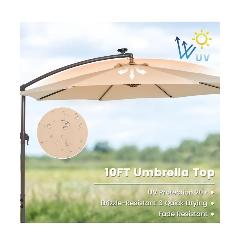 10 Feet Cantilever Umbrella with 32 Led Lights and Solar Panel Batteries