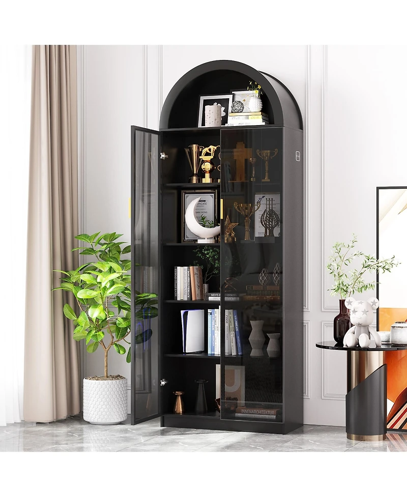 Vlsrka 76" Arch Display Cabinet, 3-Color Lights, 6 Shelves