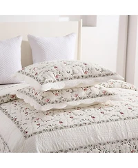 MarCielo 3Pcs 100% Cotton Embroidery Delicate Floral Quilt Bedspread Set King