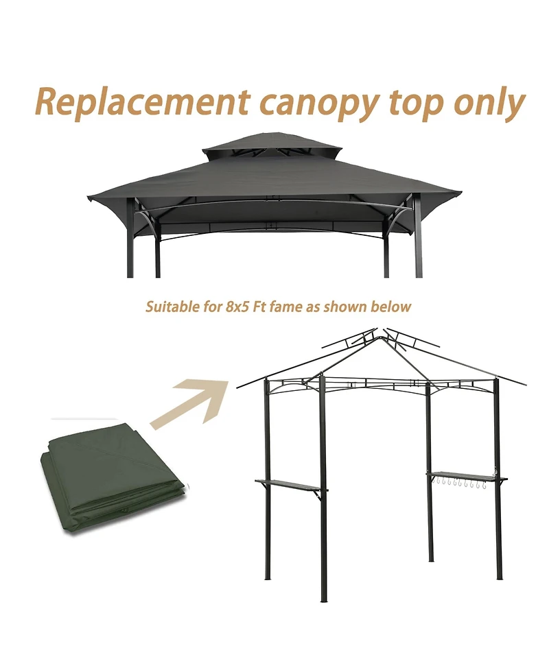 Flynama 8x5Ft Grill Gazebo Replacement Canopy,Double Tiered Bbq Tent Roof Top Cover