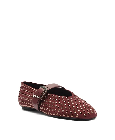Schutz Women's Eiza Shine Studded Suede Buckle Flats