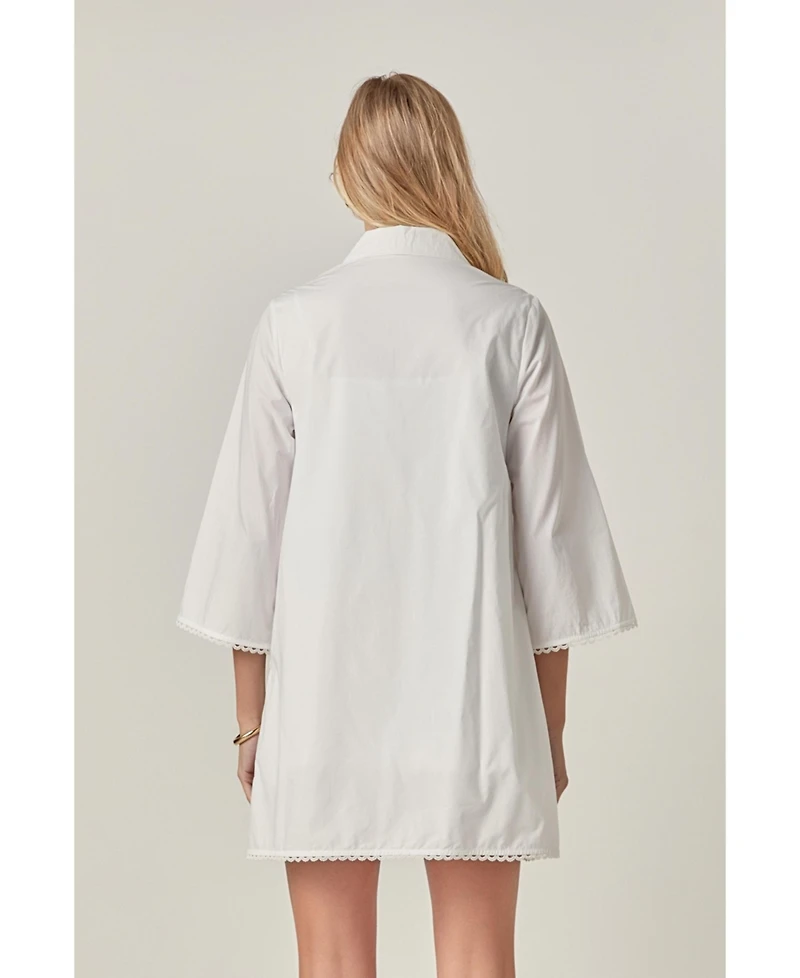 English Factory Women's Lace Trimmed Shirt Mini Dress