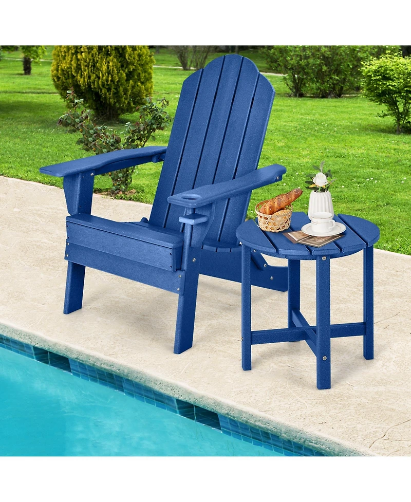Round Adirondack Side Table Weather-Resistant for Outdoor Patio and Garden
