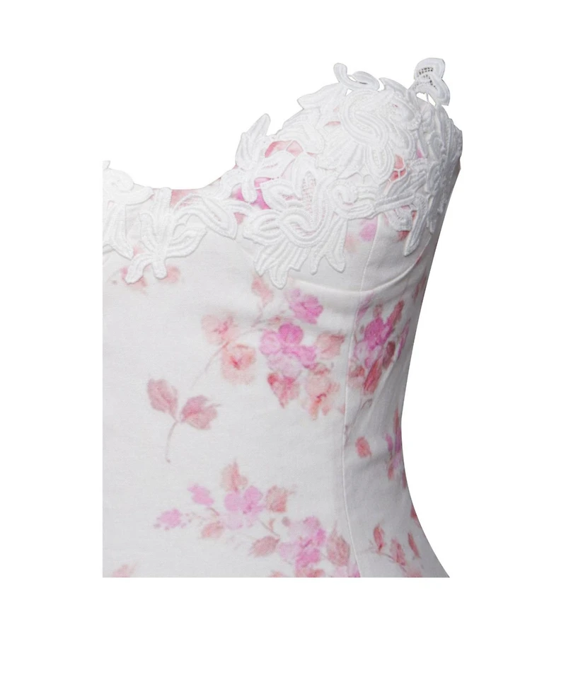 Miss Circle Women's Samara Floral Drop Waist Linen Corset Puffy Mini Dress