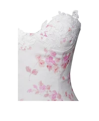 Miss Circle Women's Samara Floral Drop Waist Linen Corset Puffy Mini Dress