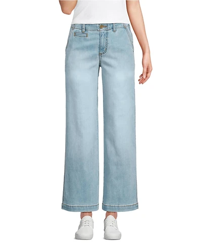 Lands' End Women's Mid Rise Denim Wide Leg Ankle Jeans