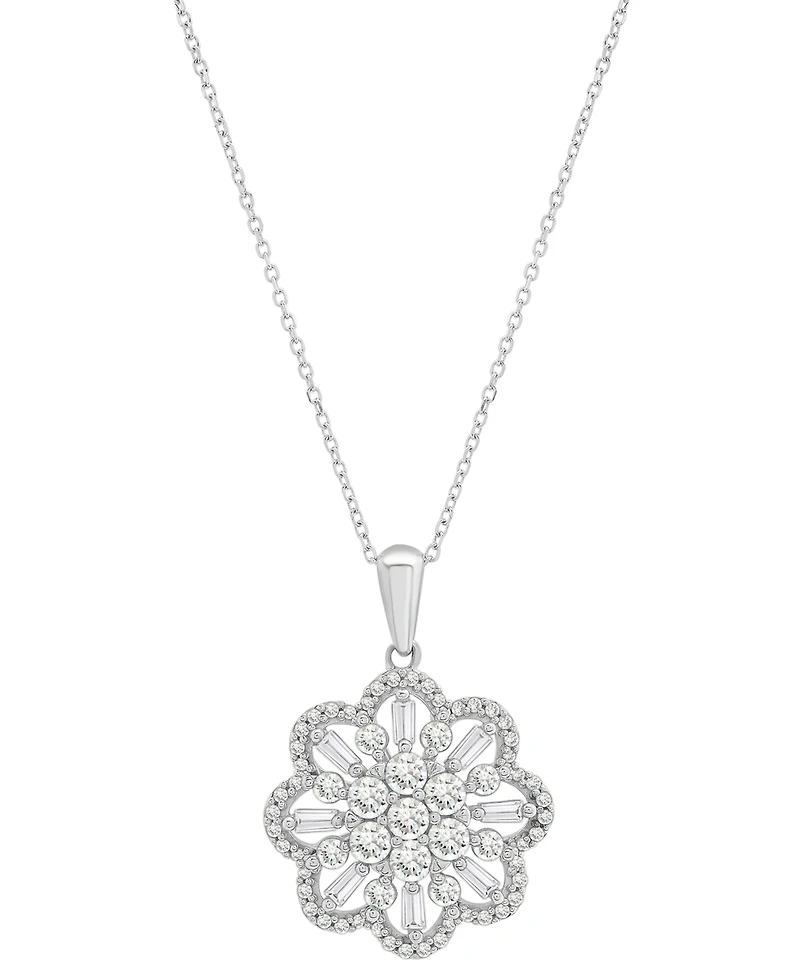 Wrapped in Love Diamond Round & Baguette 18" Pendant Necklace (1 ct. t.w.) in 14k White Gold, Exclusively at Macy's